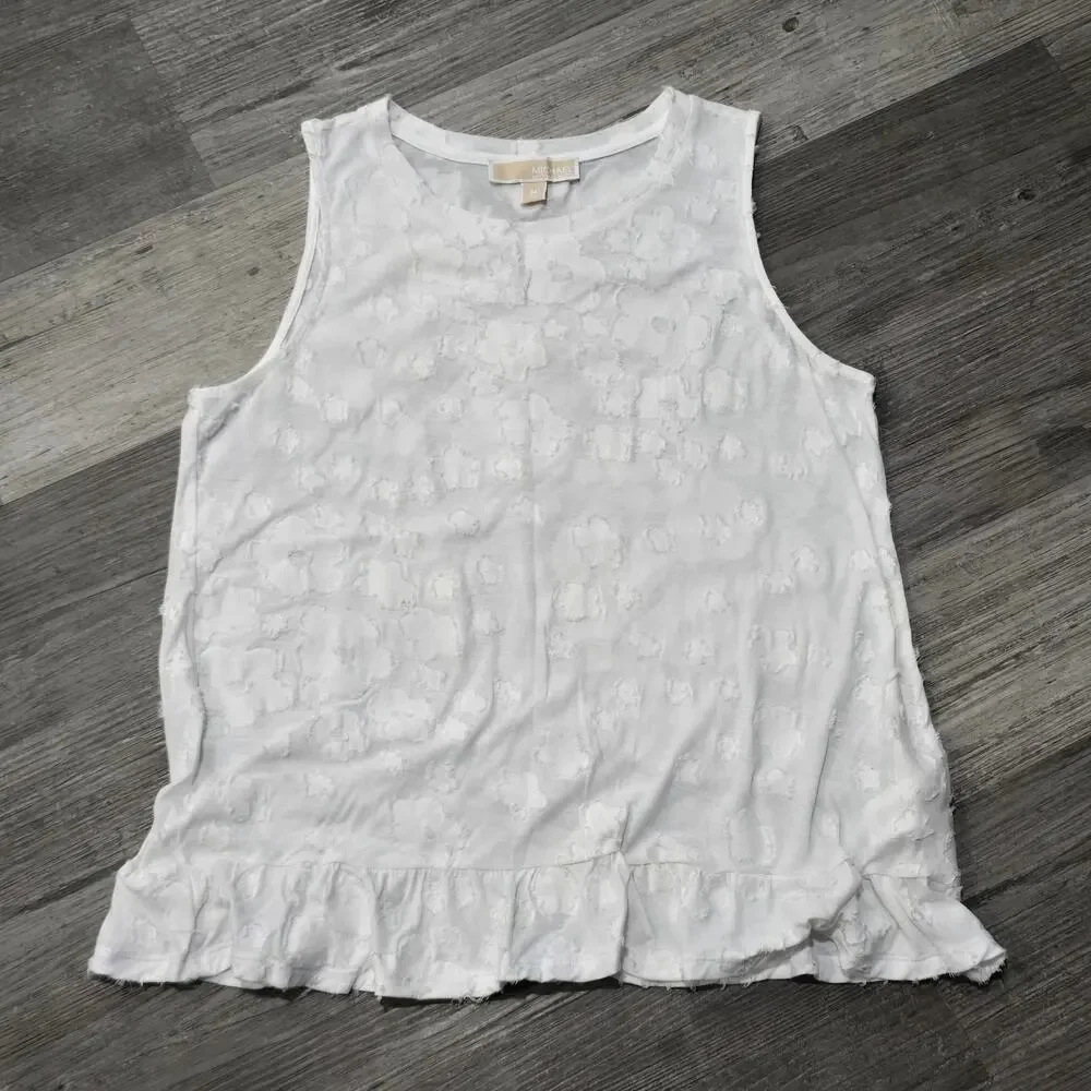 Michael Kors White Floral Sleeveless Peplum Top Dressy Shirt